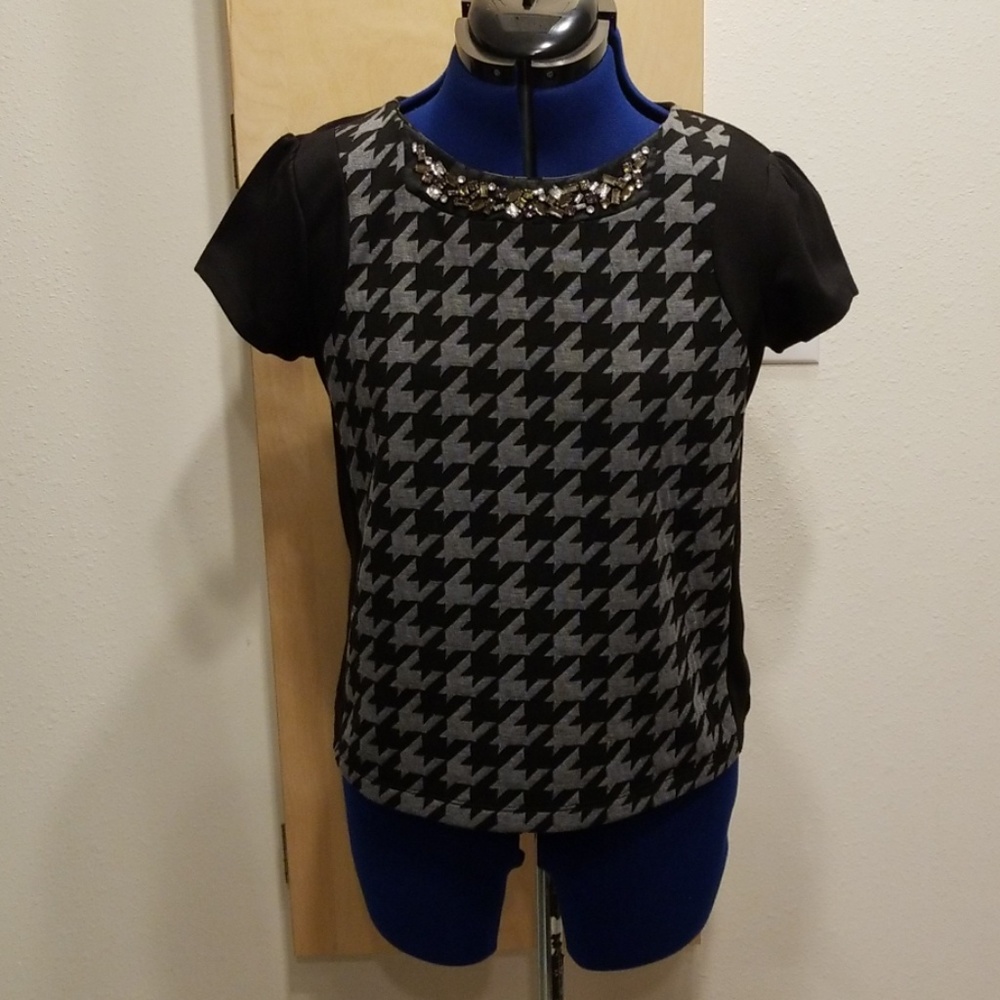3 for $20 Sale--Black And Grey Short Sleeved Sweater with Jeweled